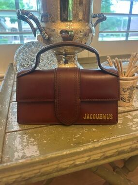Jacquemus Chestnut Brown Mini Top-Handle Bag with Gold Logo 7x4